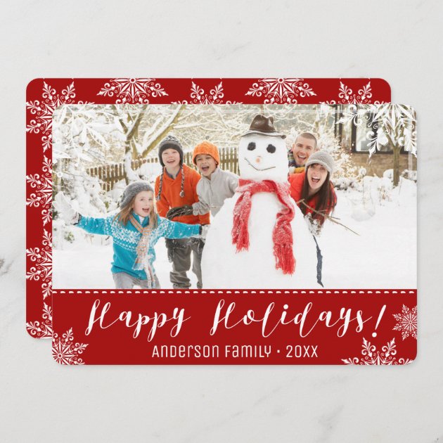 Happy Holidays Red & White Personalized Photo Holiday Card