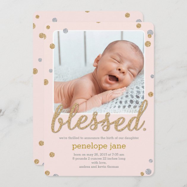 Just Blessed Birth Announcement - Pink