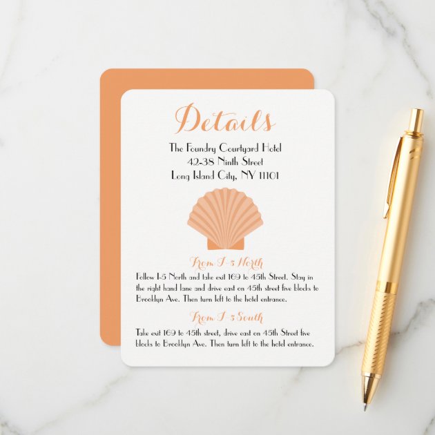 Orange Details Seashell Nautical Wedding Beach Enclosure Card