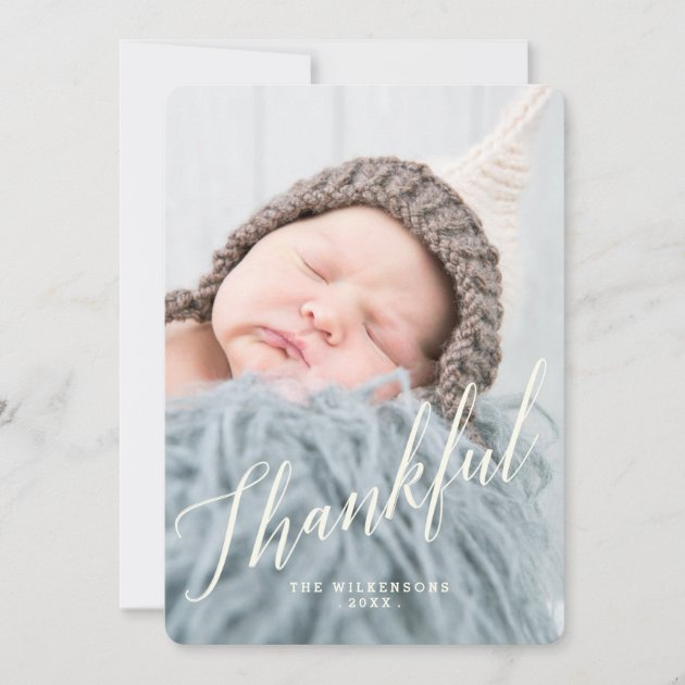Modern Thankful Thanksgiving Photo Card