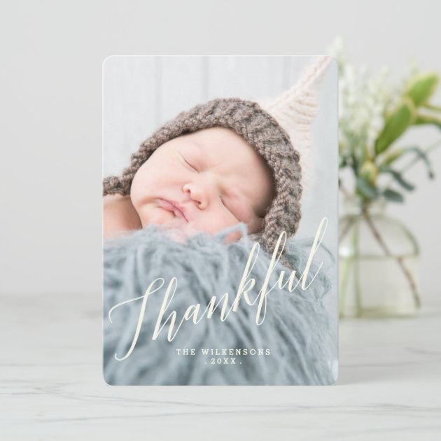 Modern Thankful Thanksgiving Photo Card