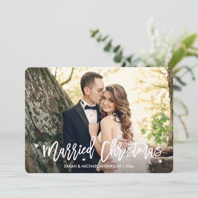 Newlyweds Married Christmas Overlay Script Photo Holiday Card