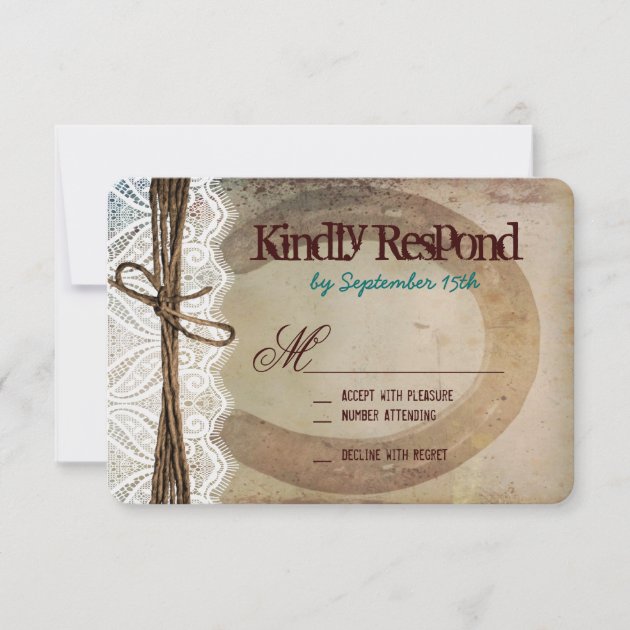 Rustic Country Horseshoe Teal Wedding RSVP Cards