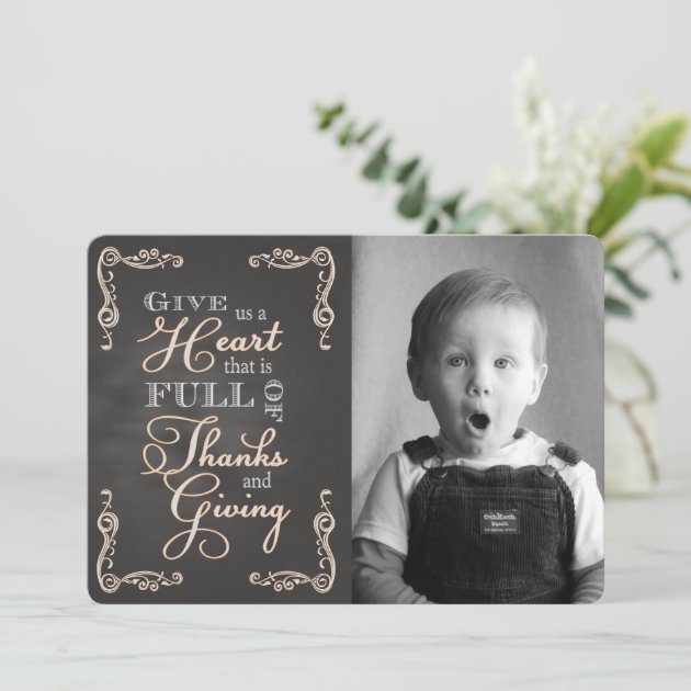 Chalkboard Thanksgiving - Give Us A Heart Custom P Holiday Card