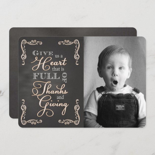 Chalkboard Thanksgiving - Give Us A Heart Custom P Holiday Card