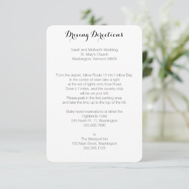 Driving Directions Wedding Enclosure Cards