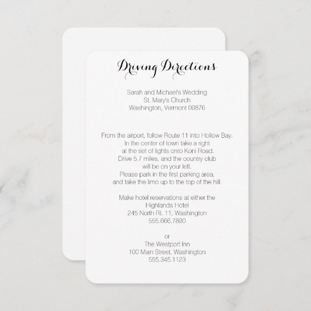 Driving Directions Wedding Enclosure Cards