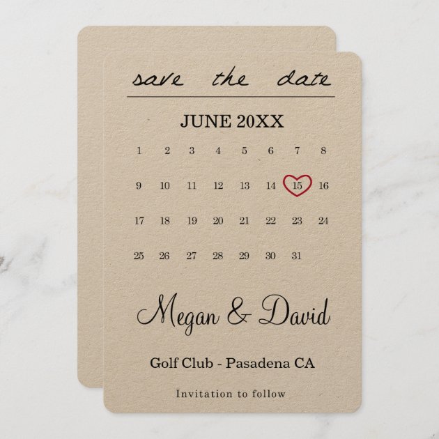 Save The Date Card - Heart Date - Calendar