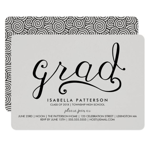 Trendy Grad Gray Graduation Invitation