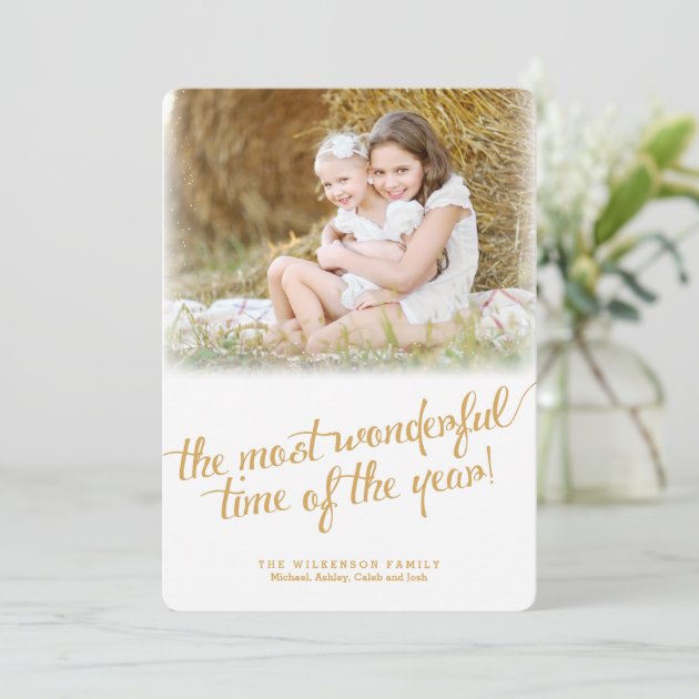 Most Wonderful Time In Gold Christmas Photo Card