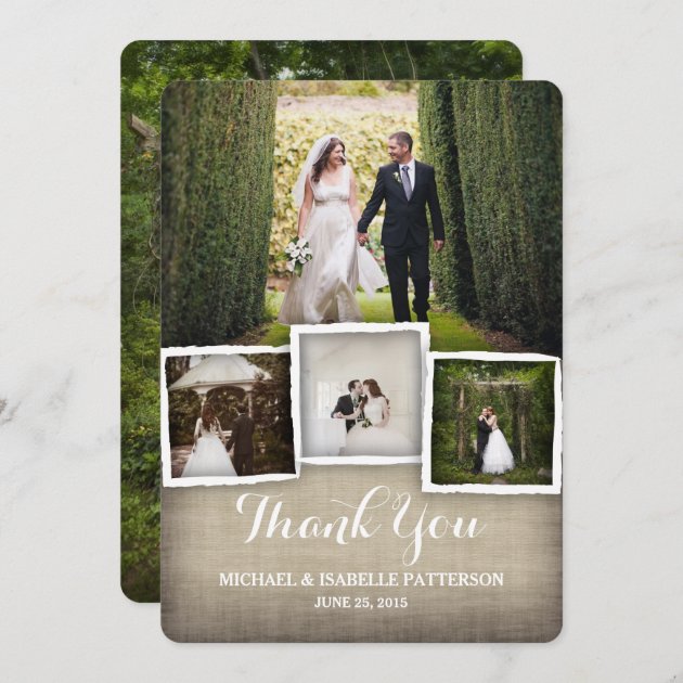 Country Burlap Wedding Photo Thank You Card