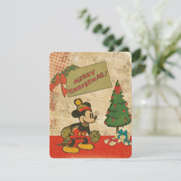 Mickey | Vintage Merry Christmas With Photo Holiday Card
