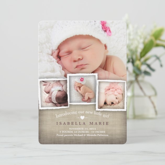 Sweet Country Burlap Baby Girl Birth Announcement
