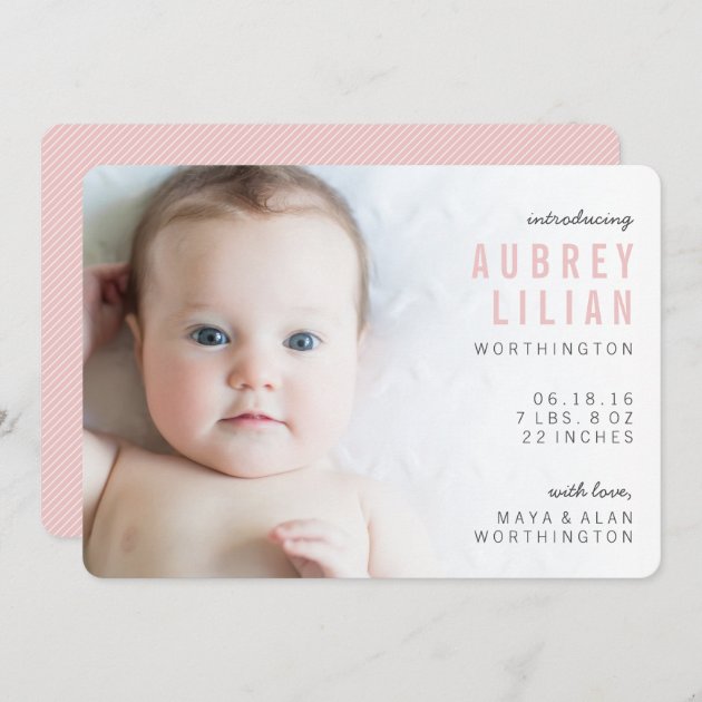 Simple Modern Photo Girl Birth Announcements