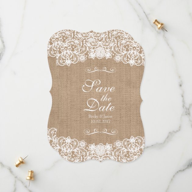 Rustic Country Burlap Lace Wedding Save-The-Date Save The Date