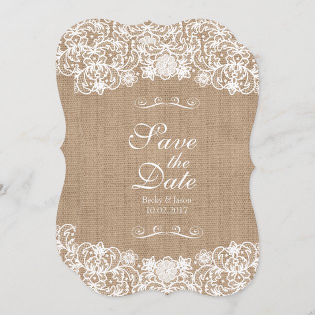 Rustic Country Burlap Lace Wedding Save-The-Date Save The Date