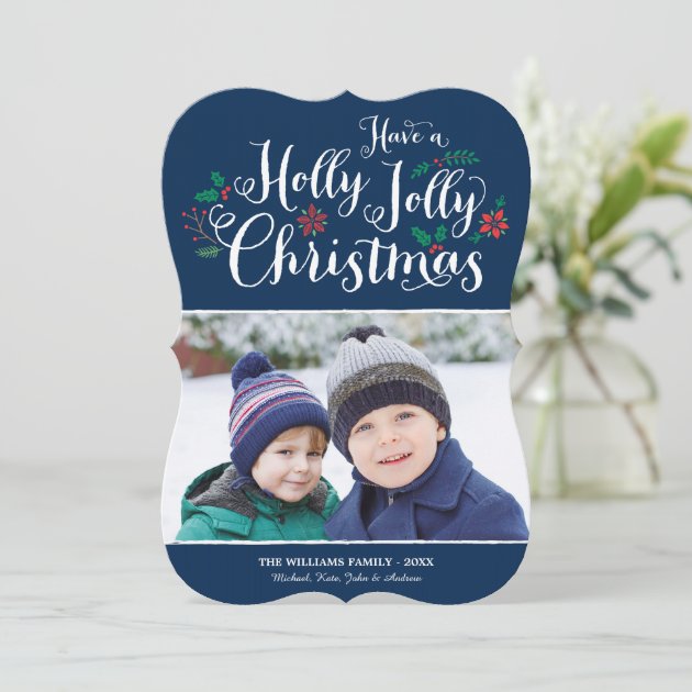 Holly Jolly Christmas | Navy Photo Card Greeting
