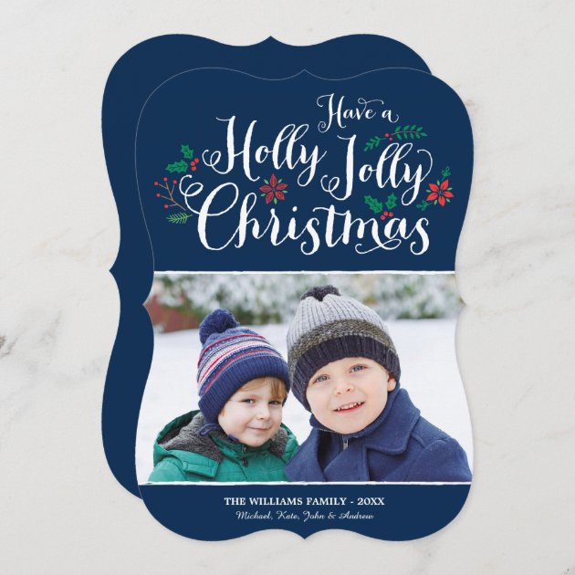 Holly Jolly Christmas | Navy Photo Card Greeting