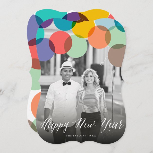 Happy New Year Confetti Dots Holiday Photo Card