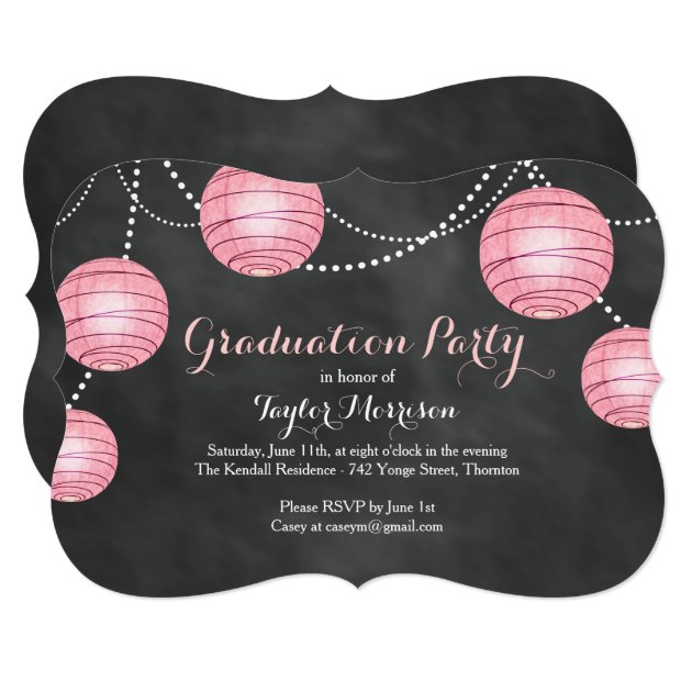 Fancy Pink Lantern Graduation Invitation