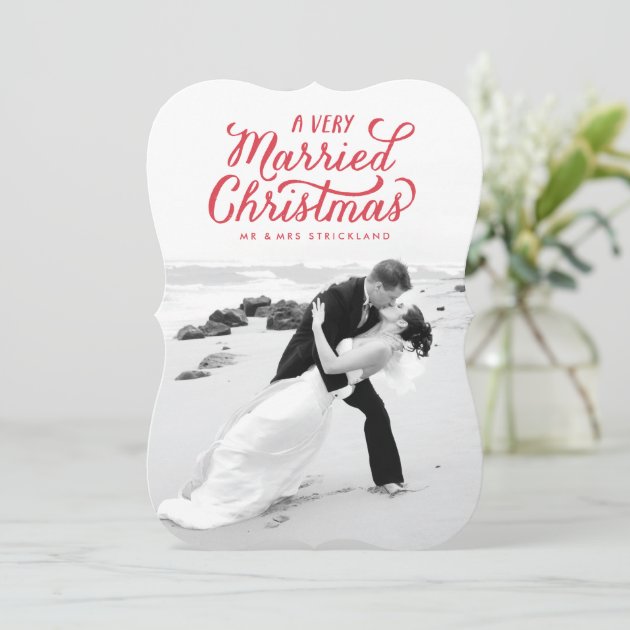 Red Very Married Christmas Newlywed Photo Card
