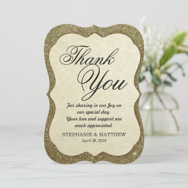 Chic Elegant Sparkly Faux Gold Glitter Thank You Card