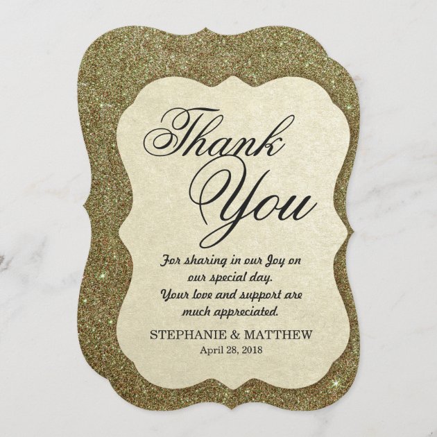 Chic Elegant Sparkly Faux Gold Glitter Thank You Card
