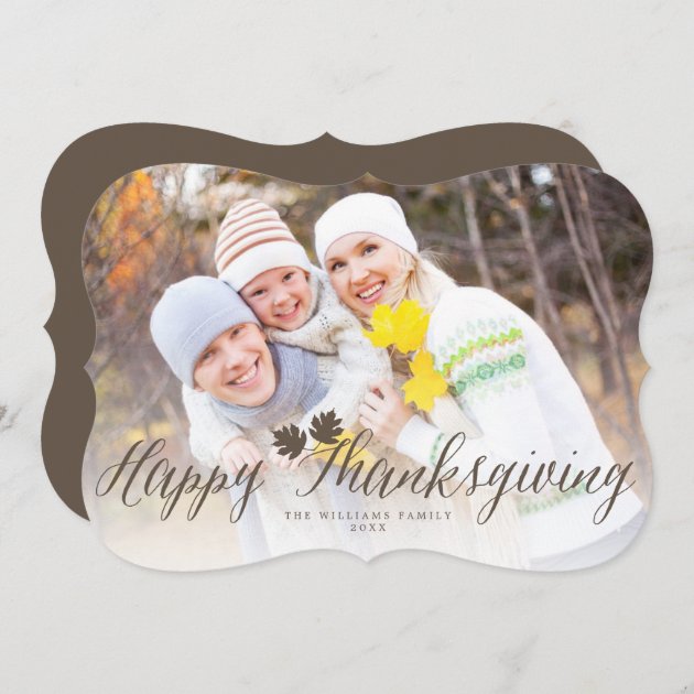 Thanksgiving Fall Leaves Simple Script Photo Card