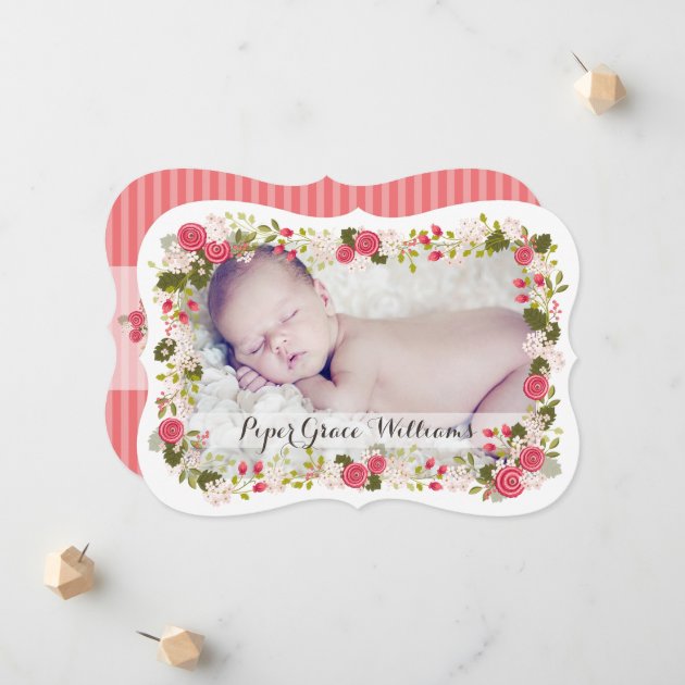 Sweet Pink Floral Baby Girl Birth Announcement