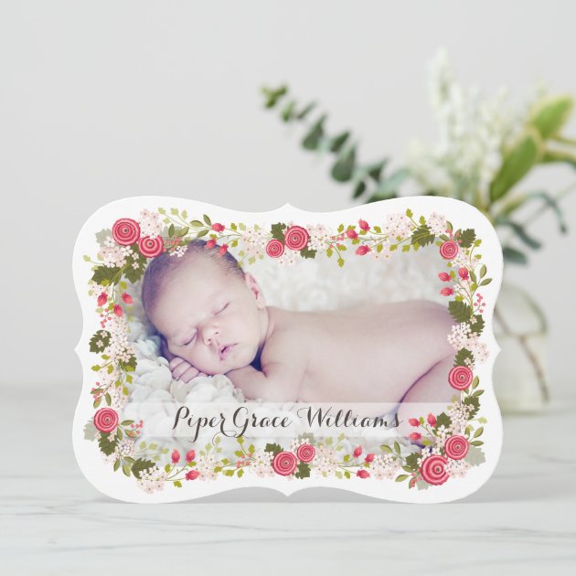 Sweet Pink Floral Baby Girl Birth Announcement