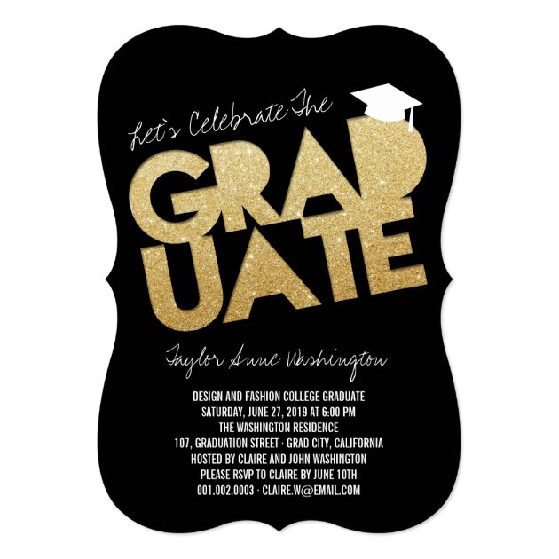 Gold Glitter Graduate Cutout Grad Party Invite
