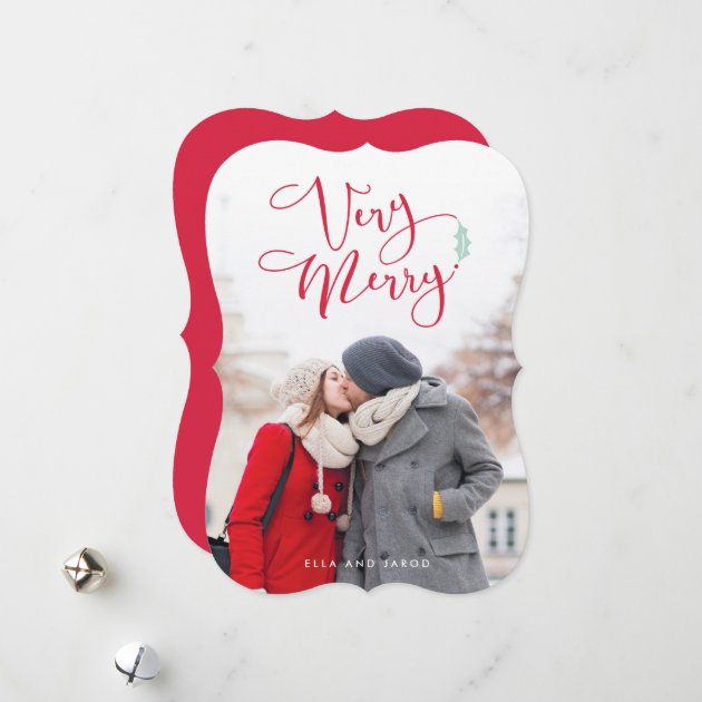 Very Merry Red Script Christmas Photo Cards