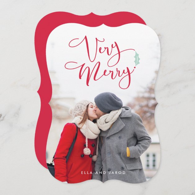 Very Merry Red Script Christmas Photo Cards