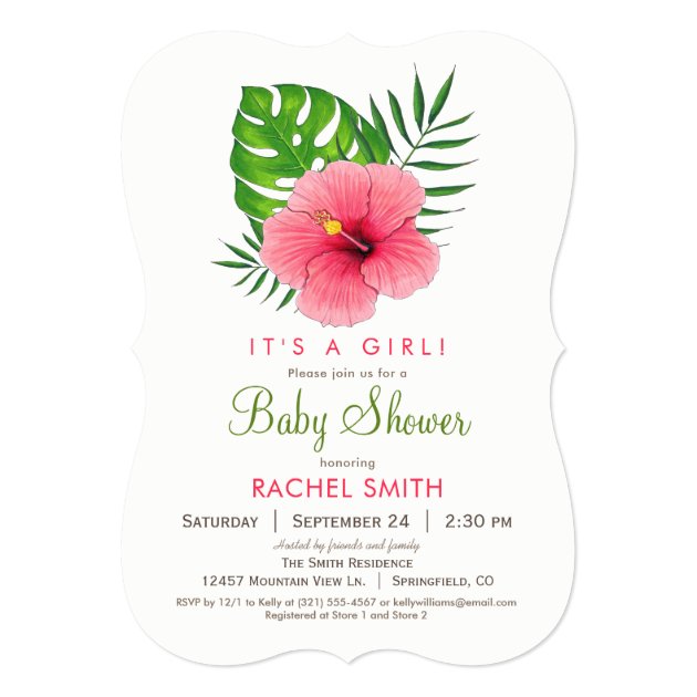 Pink Hibiscus Flower Girl Baby Shower Invitation