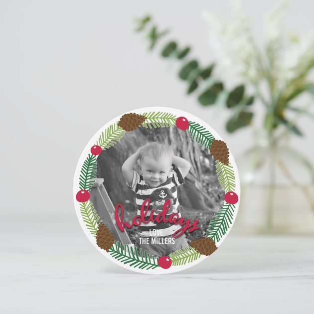 Christmas Wreath Modern Holiday Photo Card