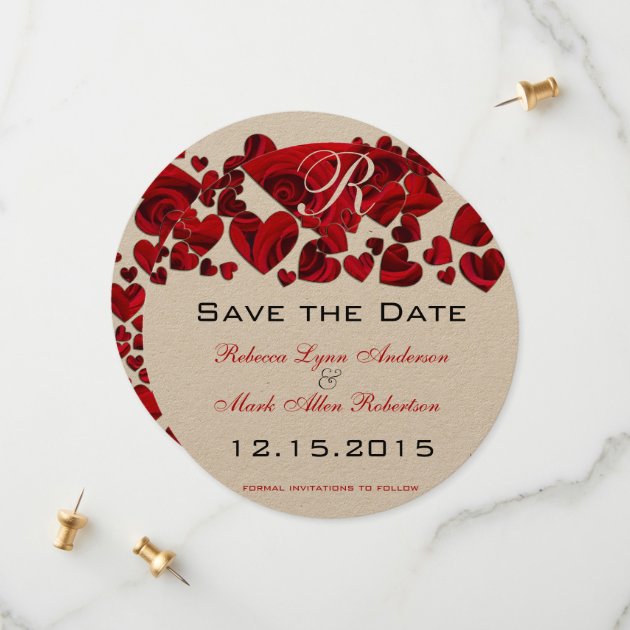Rustic Red Heart Roses Wedding Save The Date