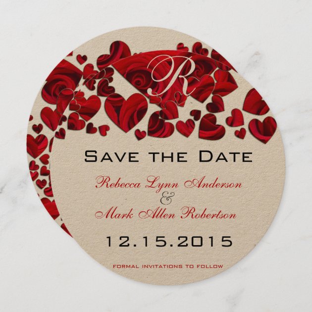 Rustic Red Heart Roses Wedding Save The Date