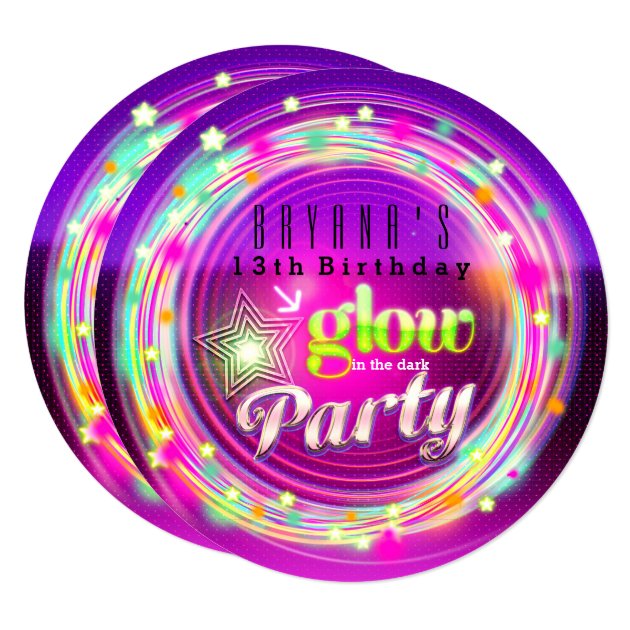 Glow Circles & Stars Birthday Party Invitations