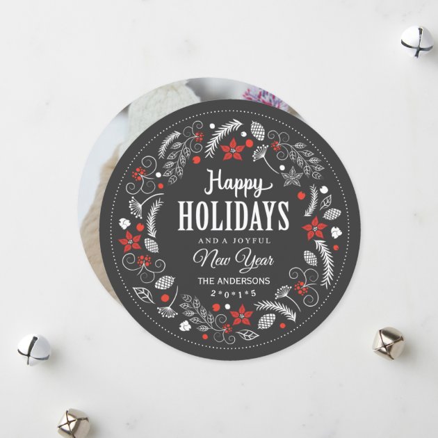 HAPPY HOLIDAYS FLORAL WREATH HOLIDAY PHOTO