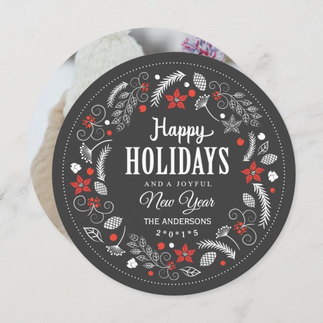 HAPPY HOLIDAYS FLORAL WREATH HOLIDAY PHOTO