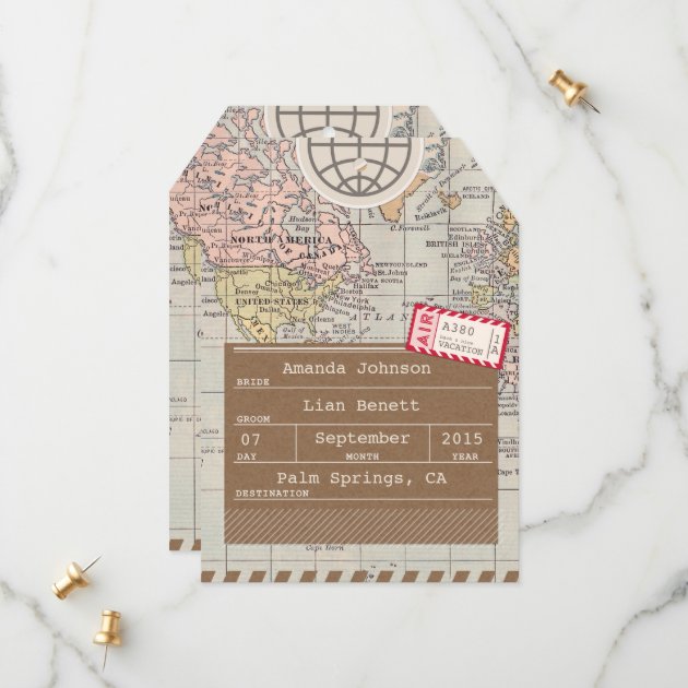 Rustic, Vintage Travel Map Save The Date Card
