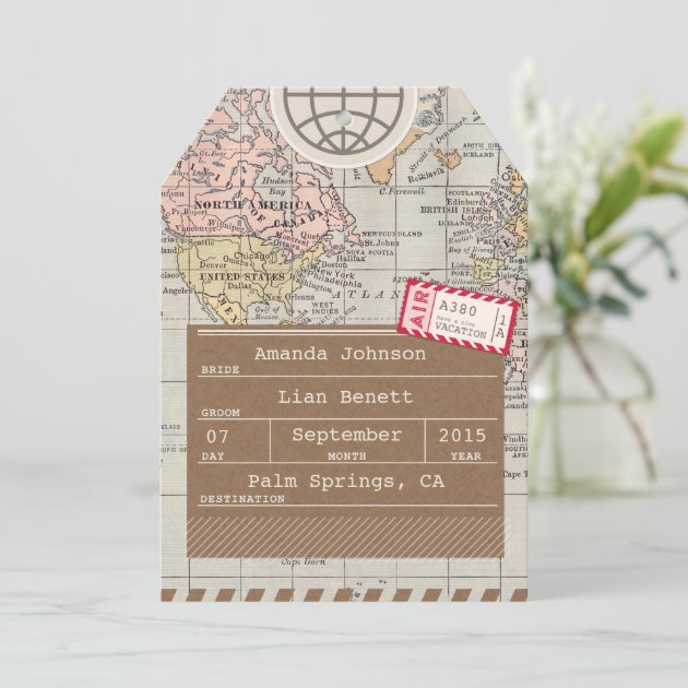 Rustic, Vintage Travel Map Save The Date Card