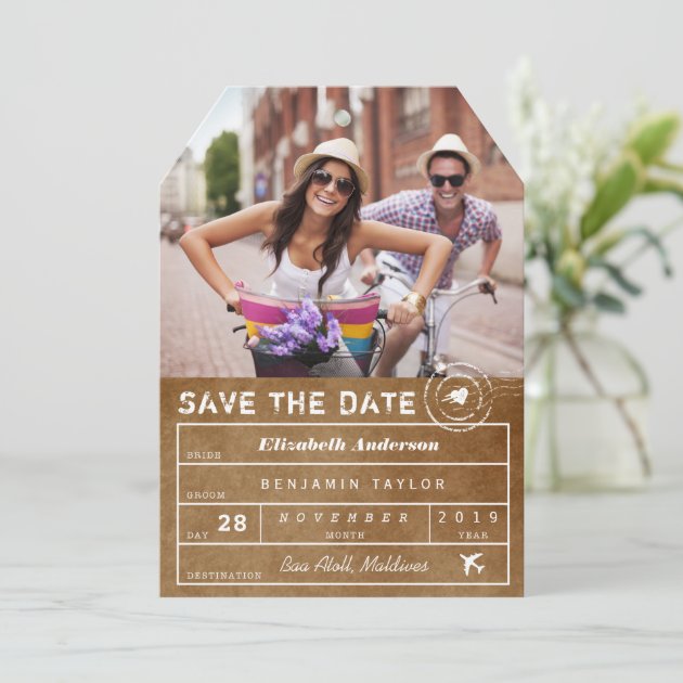 Save The Date Destination Luggage Tag Photo Card