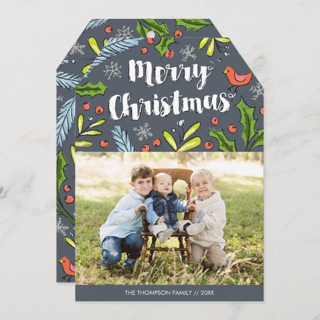 Merry Christmas Blue Spruce Photo Holiday Card