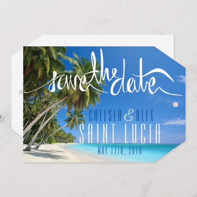Tropical Beach Wedding Save The Date Tag