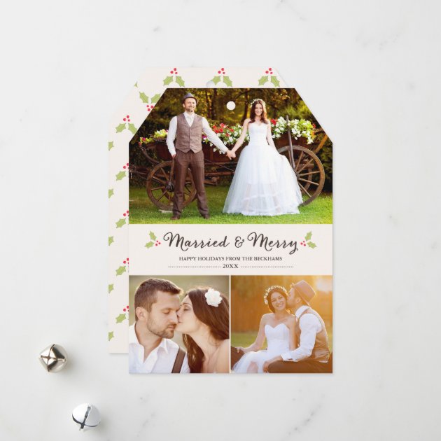 Married And Merry Holly Christmas Photo Card