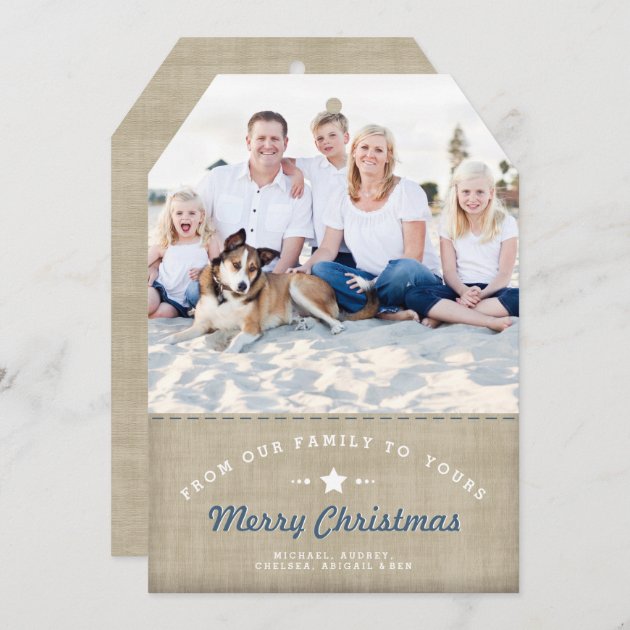 Merry Country Christmas Rustic Burlap Photo Card