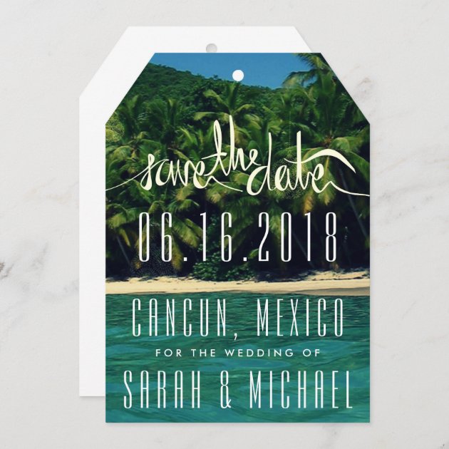 Tropical Beach Mexico Wedding Save The Date Tag