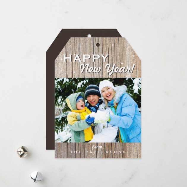 Country Rustic Wood Happy New Year Photo Card