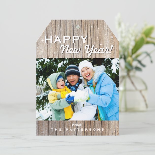 Country Rustic Wood Happy New Year Photo Card